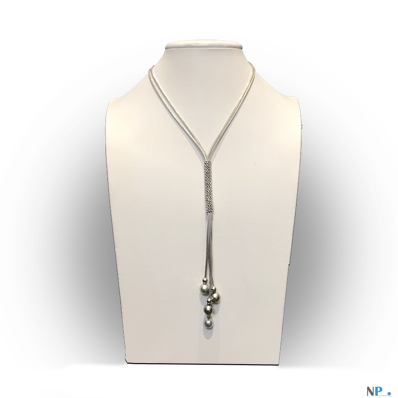 Collier pendentif de luxe en Argent massif avec 4 perles de Tahiti gris argente qualite AAA